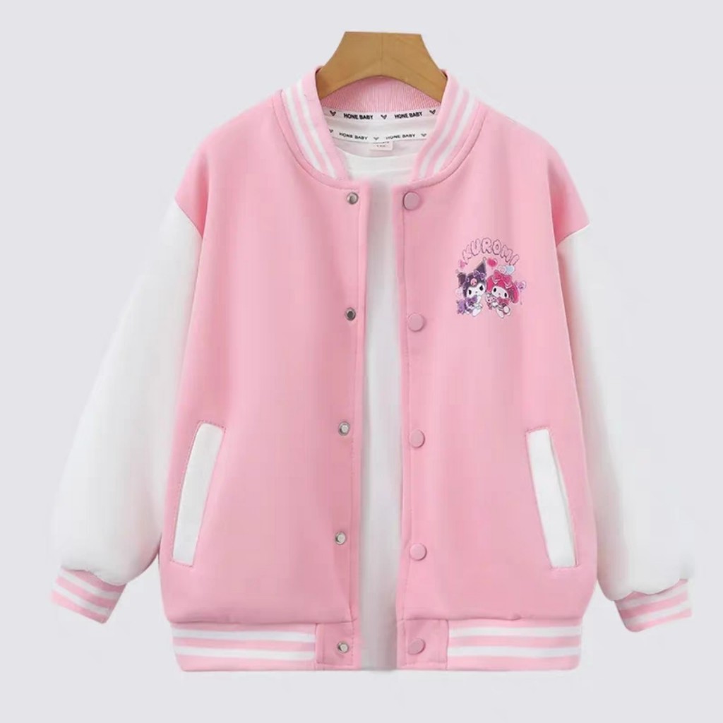 Áo khoác cho bé gái ÁO BOMBER mẫu KUROMI chất nỉ 2 da mùa thu Đông sz 14- 42 kg Áo bé gái