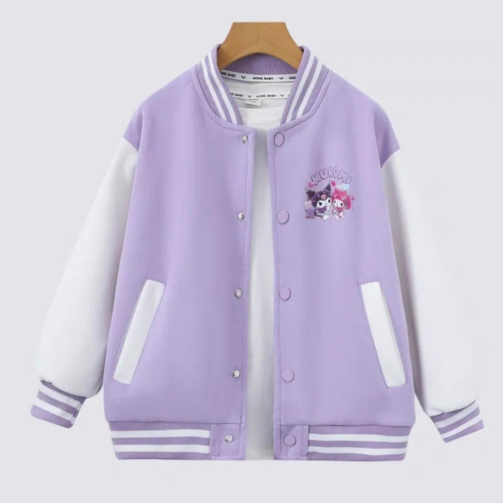 Áo khoác cho bé gái ÁO BOMBER mẫu KUROMI chất nỉ 2 da mùa thu Đông sz 14- 42 kg Áo bé gái