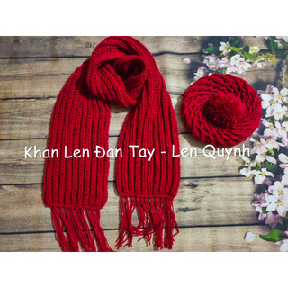 Khăn mũ len đan tay - Khăn len handmade - màu đỏ đô