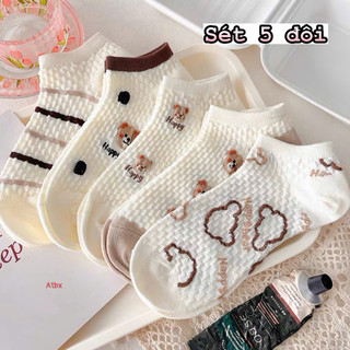 set 5 đôi tất nữ cổ ngắn siêu cute Vintage hàn quốc