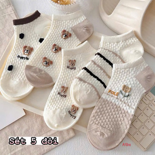 set 5 đôi tất nữ cổ ngắn siêu cute Vintage hàn quốc