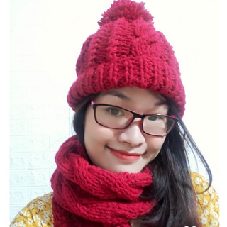 Mũ len đan tay dáng chuông quả bông cỡ to đáng yêu - Quà tặng handmade