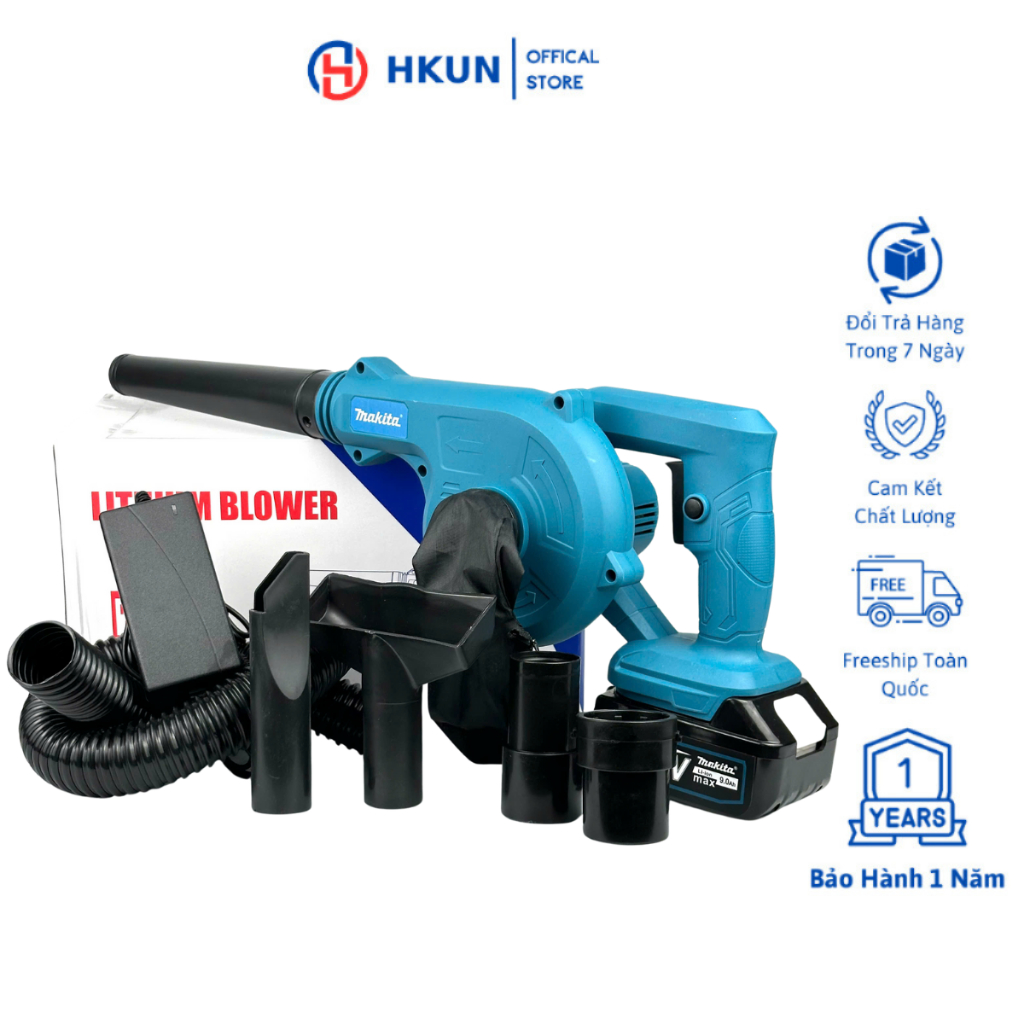 Máy thổi bụi dùng pin Makita kèm phụ kiện, máy thổi hút bụi cầm tay công suất lớn 680W vệ sinh đa năng thổi khỏe sạch sẽ