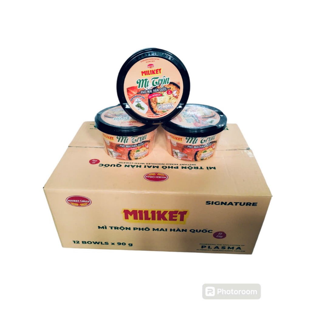 Thùng 12 tô mì trộn MILIKET 2 vị ( Phô mai Hàn Quốc và Spaghetti) 90gr