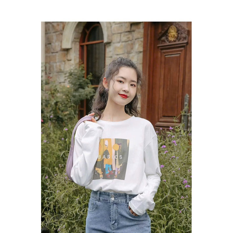 Áo thun nữ dài tay phom rộng in hình siêu xinh July fashion, Áo thun tay dài chống nắng vải xượt mềm mát trẻ trung