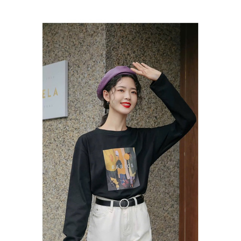 Áo thun nữ dài tay phom rộng in hình siêu xinh July fashion, Áo thun tay dài chống nắng vải xượt mềm mát trẻ trung