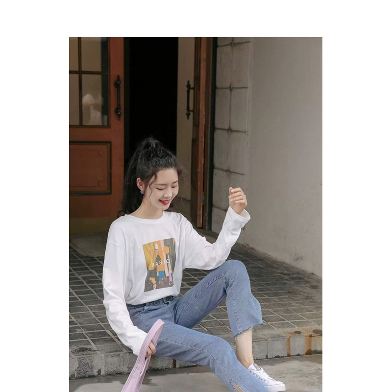 Áo thun nữ dài tay phom rộng in hình siêu xinh July fashion, Áo thun tay dài chống nắng vải xượt mềm mát trẻ trung