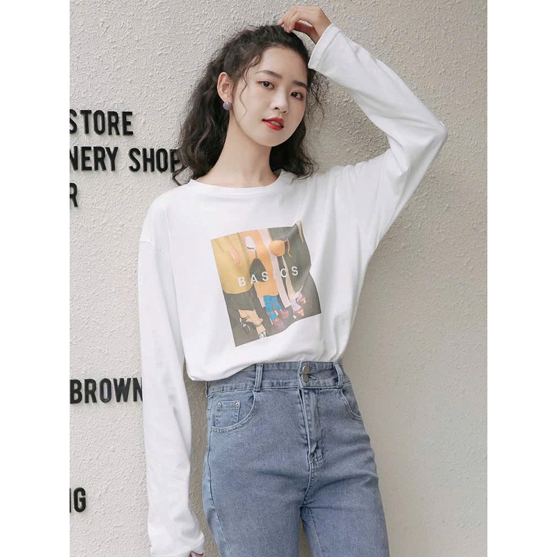 Áo thun nữ dài tay phom rộng in hình siêu xinh July fashion, Áo thun tay dài chống nắng vải xượt mềm mát trẻ trung