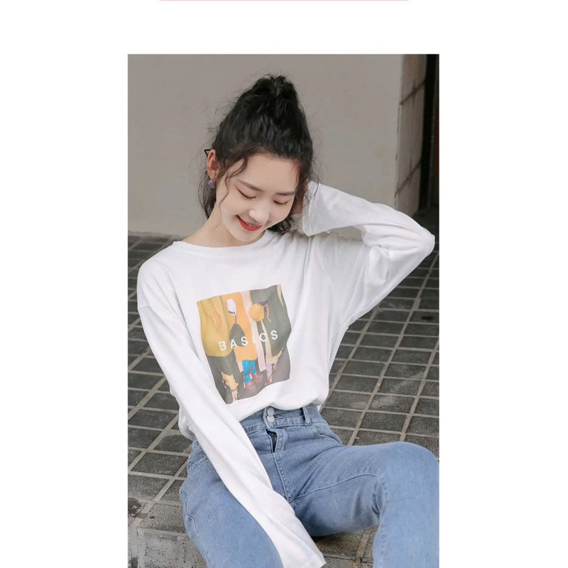 Áo thun nữ dài tay phom rộng in hình siêu xinh July fashion, Áo thun tay dài chống nắng vải xượt mềm mát trẻ trung