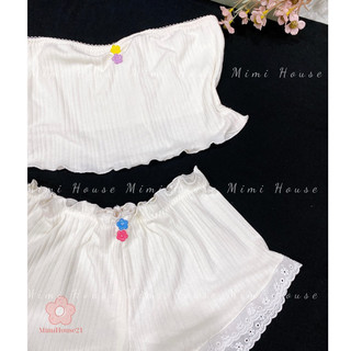 Set đồ ngủ áo tube quần đùi phối bèo dễ thương - handmade by MimiHouse