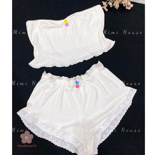 Set đồ ngủ áo tube quần đùi phối bèo dễ thương - handmade by MimiHouse