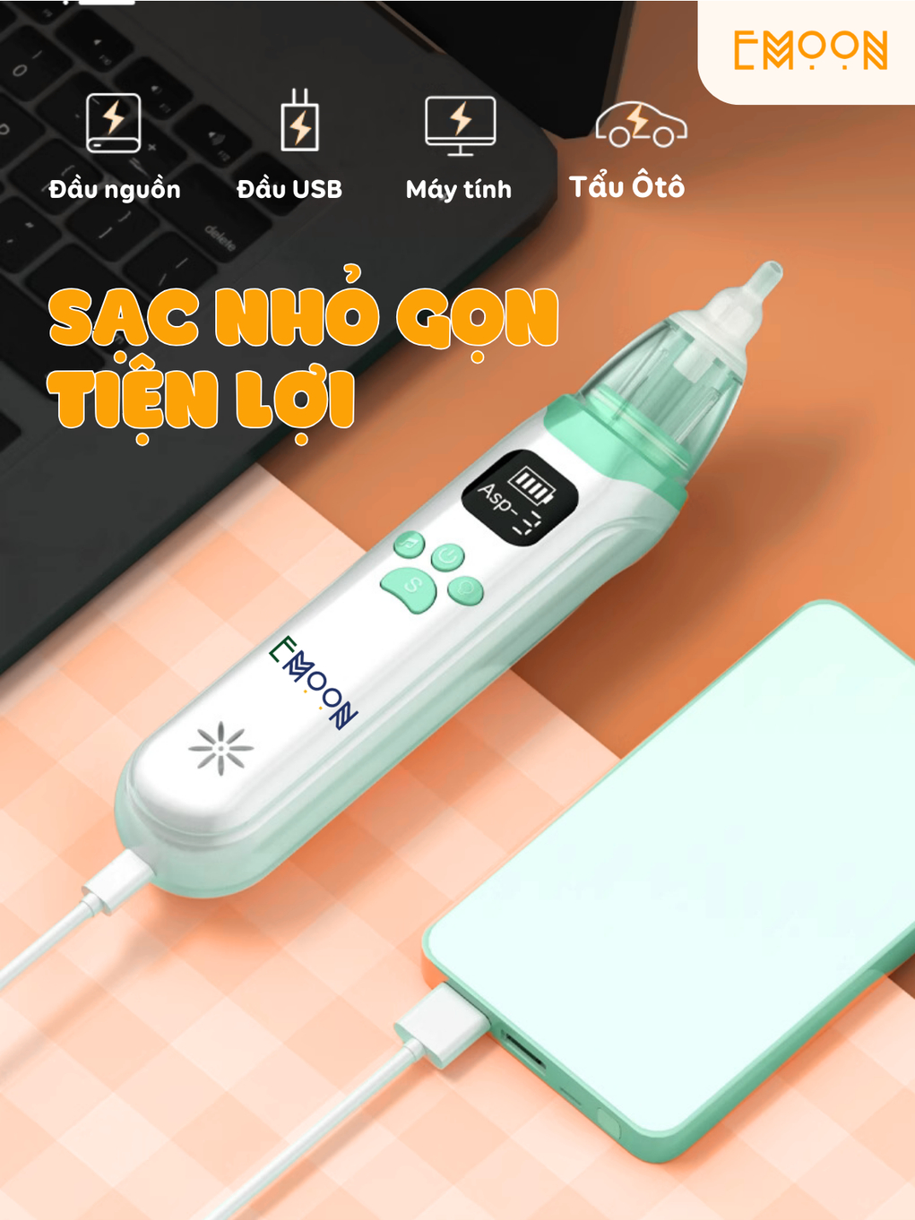 Product image Máy hút mũi cho bé EMOON điện tử, phù hợp trẻ sơ sinh, hút nhẹ nhàng êm ái sạch sẽ an toàn không đau 6