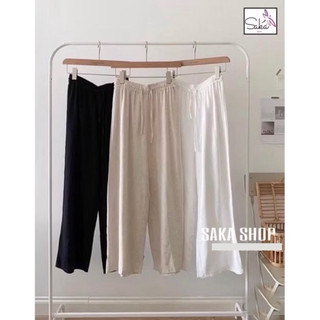 Quần nữ suông dài vải đũi nơ lưng thun nhiều màu nhiều size