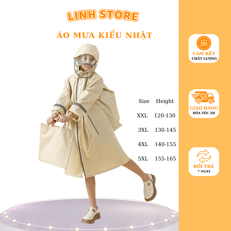 Áo mưa kiểu nhật cho bé,áo mưa có khoá kéo bên trong chống nước tuyệt đối cho bé