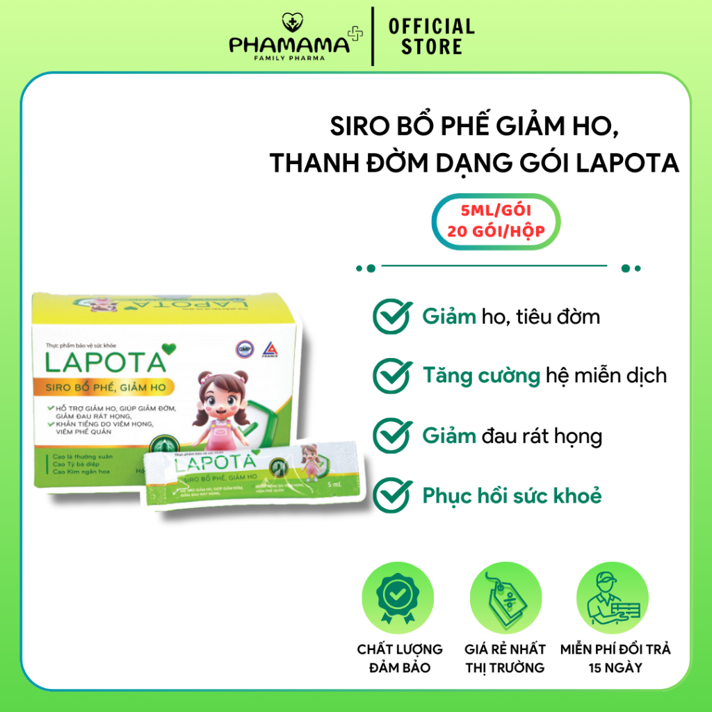 Ảnh Siro bổ phế Lapota dạng gói hỗ trợ thanh đờm, giảm đau họng, tăng cường hệ miễn dịch 20 gói x 5ml 2