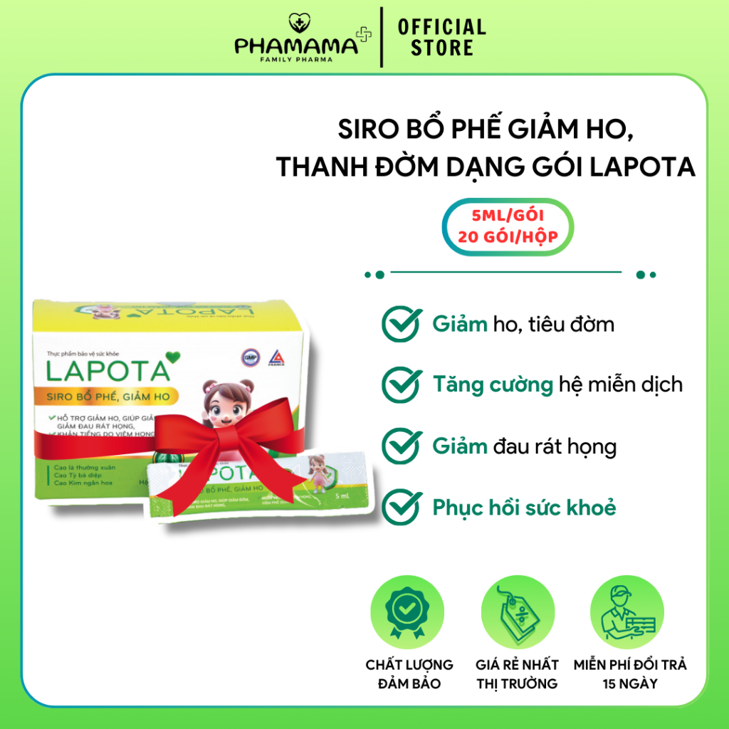 Ảnh Siro Lapota dạng gói hỗ trợ bổ phế, thanh đờm, giảm đau họng, tăng cường hệ miễn dịch 1