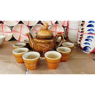 Bình Trà Nâu Cổ/ Ly Trà Nâu Cổ - Gốm Xưa Lái Thiêu Nam Bộ Cho Người Hoài Niệm