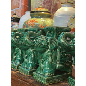 Đôn Voi Gốm Xanh Ngọc Loại Nhỏ Trang Trí Sân Vườn - Tiểu Cảnh - Gốm Xưa Lái Thiêu Cho Người Hoài Niệm