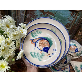 Dĩa Gốm Cao Cấp Vẽ Cá Rồng Nhiều Loại Từ 16cm Đến 34cm Hình Vuông/Chữ Nhật/Tròn - Gốm Xưa Lái Thiêu Cho Người Hoài Niệm