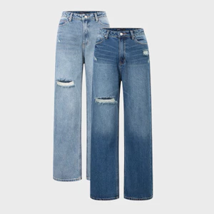 MIDDUA - JN190 Suông denim rách 2 tone màu