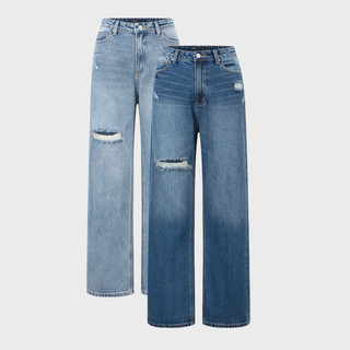 MIDDUA - JN190 Suông denim rách 2 tone màu