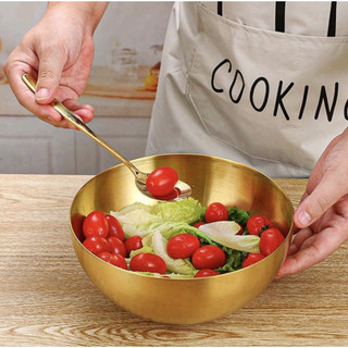 -Bát Inox Đựng Salad Tô Mỳ Lạnh Hàn Quốc Chén Inox Ăn Cơm Trộn Bột Mạ Màu Vàng Sang Trọng