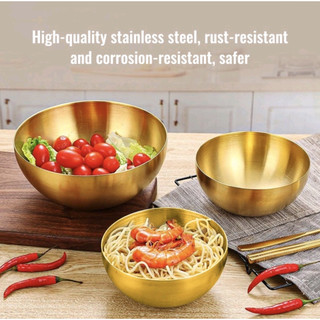 -Bát Inox Đựng Salad Tô Mỳ Lạnh Hàn Quốc Chén Inox Ăn Cơm Trộn Bột Mạ Màu Vàng Sang Trọng
