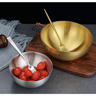 -Bát Inox Đựng Salad Tô Mỳ Lạnh Hàn Quốc Chén Inox Ăn Cơm Trộn Bột Mạ Màu Vàng Sang Trọng