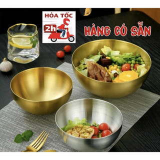 -Bát Inox Đựng Salad Tô Mỳ Lạnh Hàn Quốc Chén Inox Ăn Cơm Trộn Bột Mạ Màu Vàng Sang Trọng