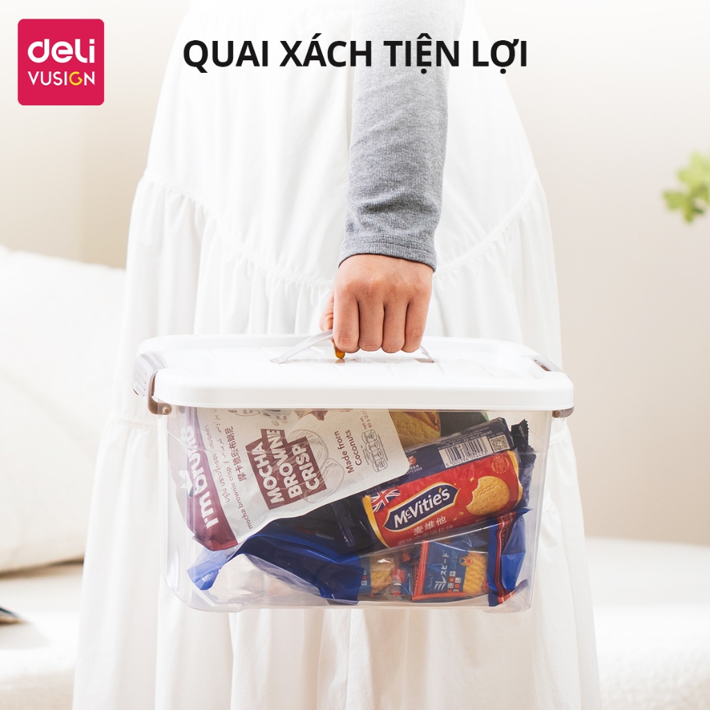 [NEW] Hộp Nhựa Đựng Đồ Trong Suốt Có Nắp Gài DELI - Thùng Nhựa Đa Năng Quần Áo, Đồ Chơi Sách