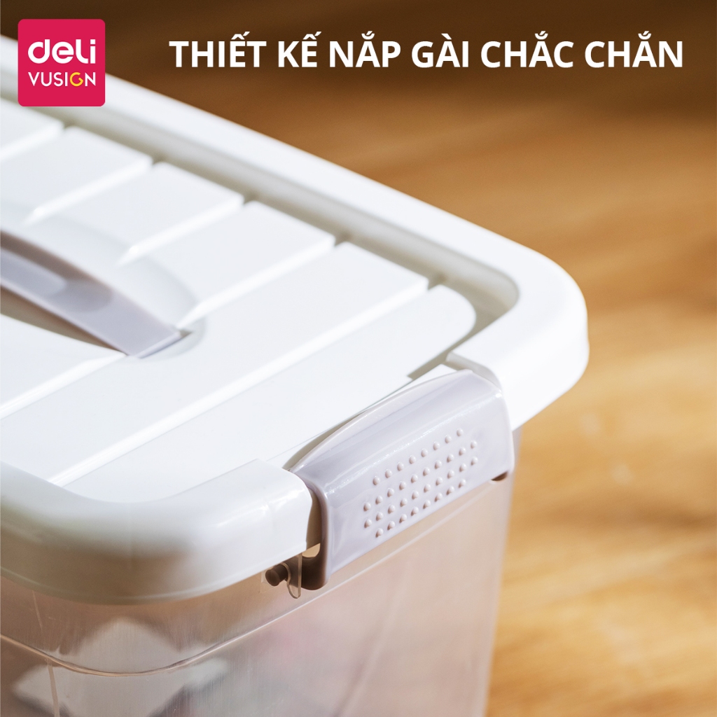 [NEW] Hộp Nhựa Đựng Đồ Trong Suốt Có Nắp Gài DELI - Thùng Nhựa Đa Năng Quần Áo, Đồ Chơi Sách