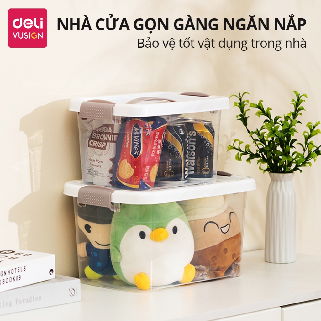 [NEW] Hộp Nhựa Đựng Đồ Trong Suốt Có Nắp Gài DELI - Thùng Nhựa Đa Năng Quần Áo, Đồ Chơi Sách