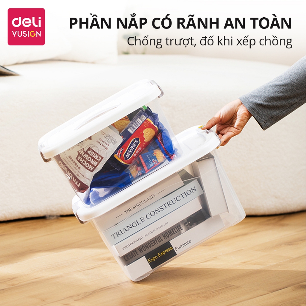 [NEW] Hộp Nhựa Đựng Đồ Trong Suốt Có Nắp Gài DELI - Thùng Nhựa Đa Năng Quần Áo, Đồ Chơi Sách
