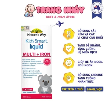 Siro Bổ Sung Sắt Và Multi Vitamin Cho Bé Nature's Way Kids Smart Liquid Multi + Iron Hỗ Trợ Tăng Đề Kháng Cho Bé 200ml..