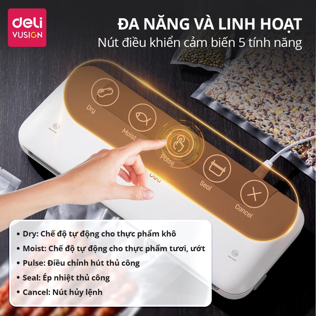 [TẶNG TÚI HÚT] Máy Hút Chân Không Thực Phẩm Deli Hút Tự Động Hàn Miệng Túi Lực Hút Mạnh Bảo Quản Thực Phẩm Tươi Lâu Hơn