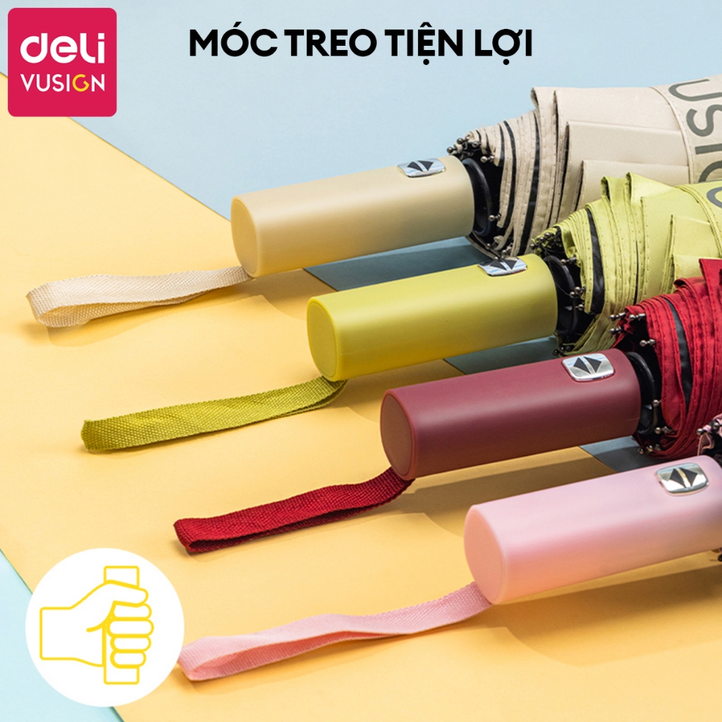 Ô Dù Che Mưa Đi Nắng Tự Động DELI 12 Nan Đôi ĐK 106 cm Chống UV Nút Đóng/Mở Thông Minh Nhiều Màu