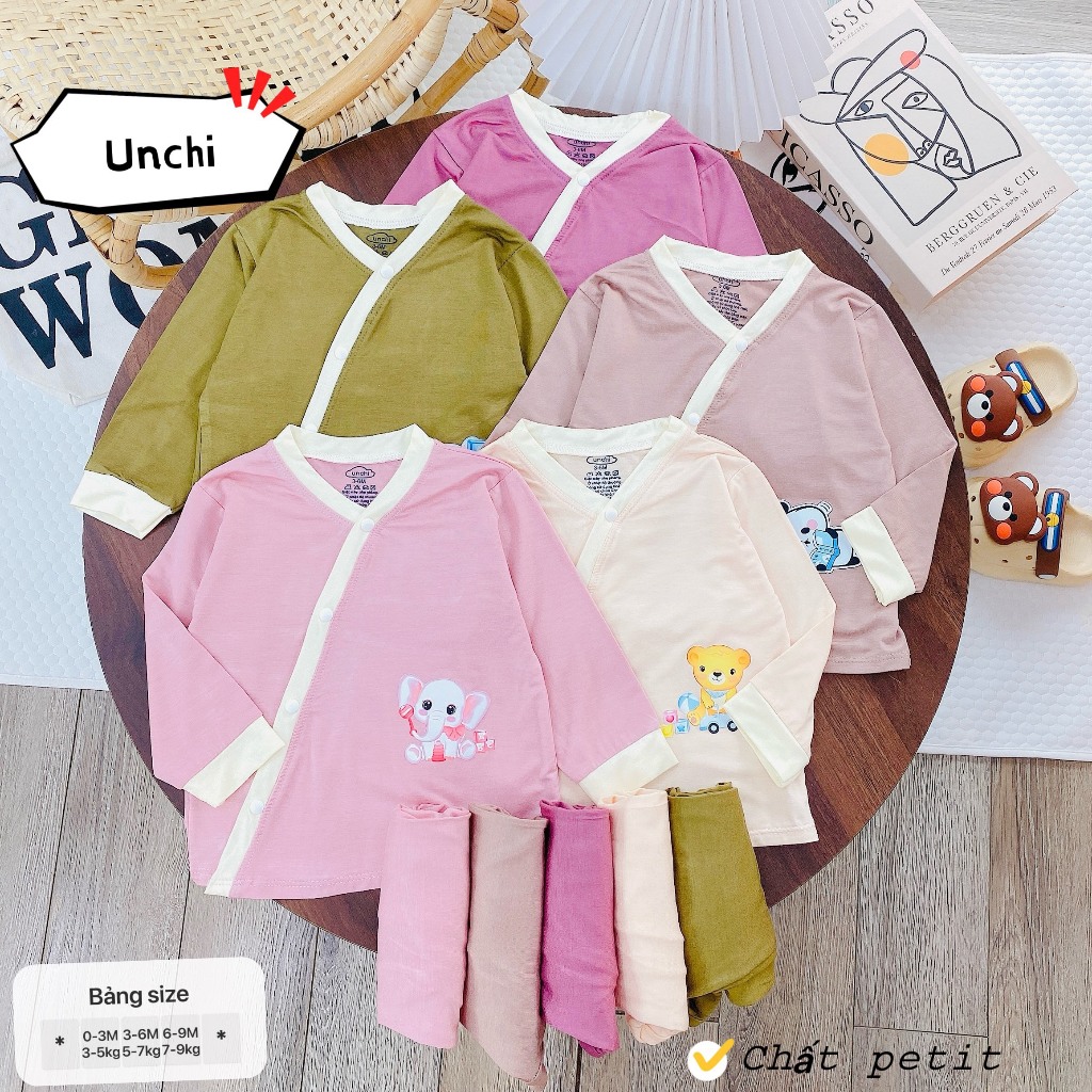 [Peptit loại 1] [Mềm-Mịn-Mát] Bộ quần áo dài tay Unchi peptit mềm mịn dáng Kimono cho bé sơ sinh 0-9m HD02 - 3SBABY