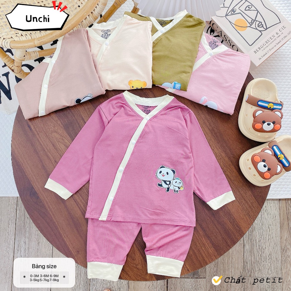 [Peptit loại 1] [Mềm-Mịn-Mát] Bộ quần áo dài tay Unchi peptit mềm mịn dáng Kimono cho bé sơ sinh 0-9m HD02 - 3SBABY