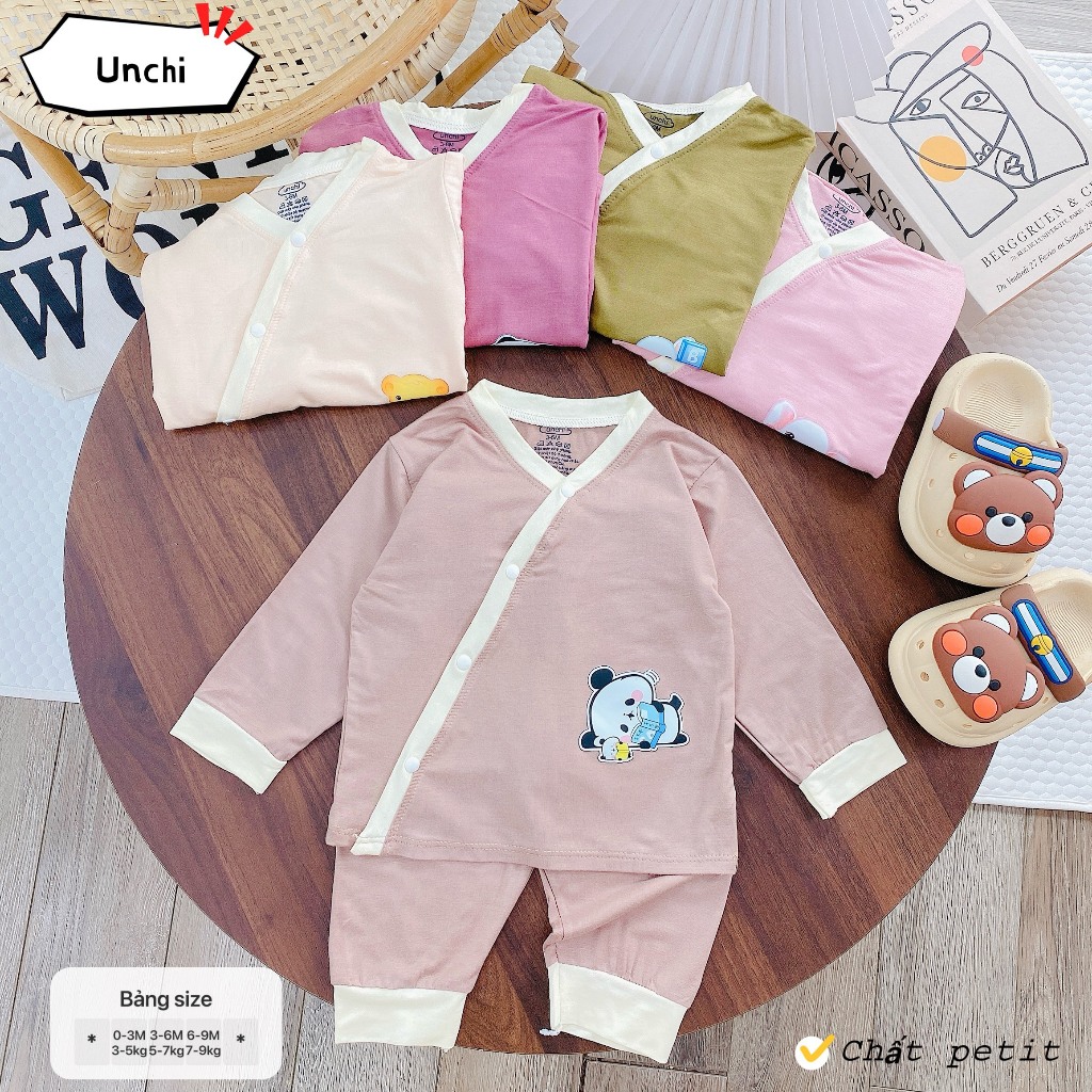 [Peptit loại 1] [Mềm-Mịn-Mát] Bộ quần áo dài tay Unchi peptit mềm mịn dáng Kimono cho bé sơ sinh 0-9m HD02 - 3SBABY