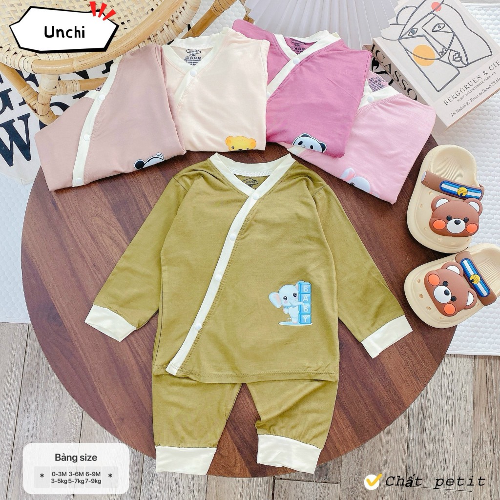 [Peptit loại 1] [Mềm-Mịn-Mát] Bộ quần áo dài tay Unchi peptit mềm mịn dáng Kimono cho bé sơ sinh 0-9m HD02 - 3SBABY