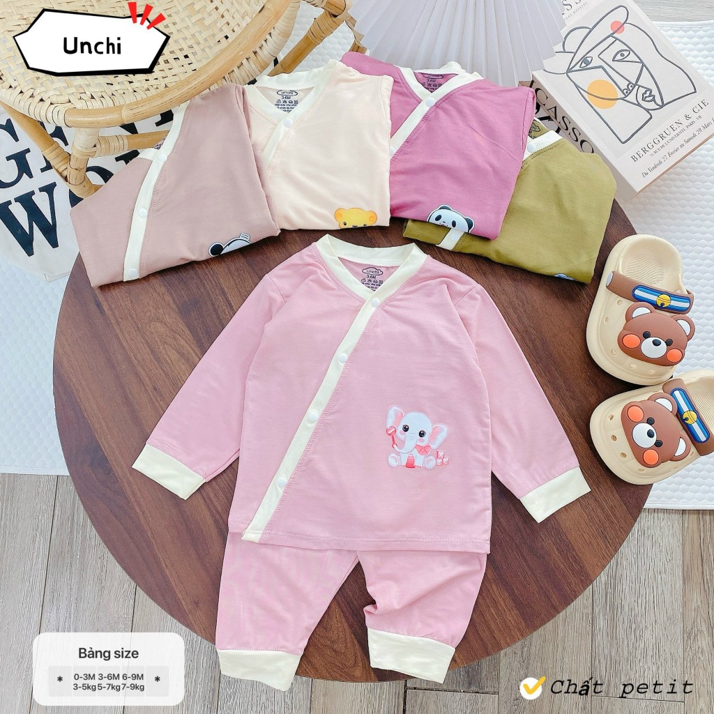[Peptit loại 1] [Mềm-Mịn-Mát] Bộ quần áo dài tay Unchi peptit mềm mịn dáng Kimono cho bé sơ sinh 0-9m HD02 - 3SBABY