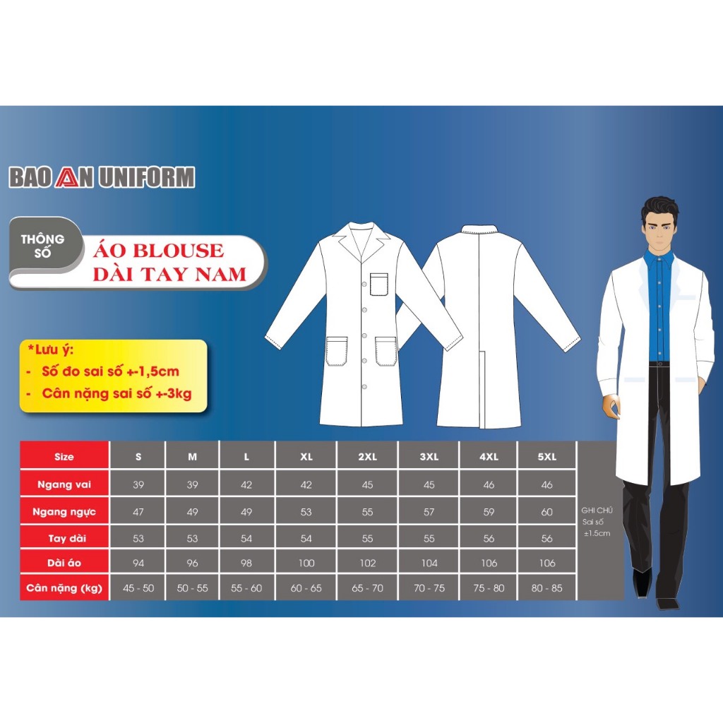 Áo Blouse Trắng Dài Tay Nam Nữ Vải Cotton Cao Cấp Thương Hiệu GT Bảo An
