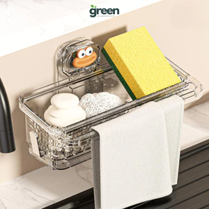 Kệ đựng đồ rửa bát chén cốc hút treo tường vân kim cương có chỗ để giẻ lau, khay hứng nước tiện lợi