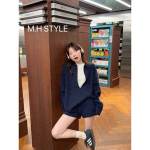 M.H STYLE ORDER (SẴN XÁM) Phong cách lười biếng cổ chữ V thiết kế đơn giản retro len dệt