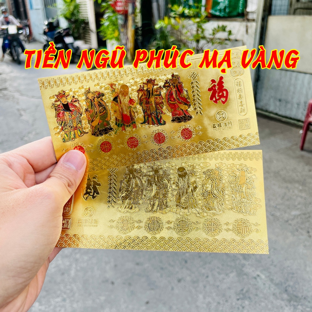 [QUÀ TẾT ĐỘC] Tờ Tiền Ngũ Phúc Lâm Môn Phong Thủy May Mắn Chiêu Tài Lộc-Chất Liệu Plastic Mạ Vàng