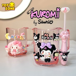 Cốc Uống Nước Kèm Bàn Chải Đánh Răng Cho Bé Hình Kuromi, Chất Liệu Nhựa PP Trong Suốt Tặng Sticker Nhân Vật Hoạt Hình