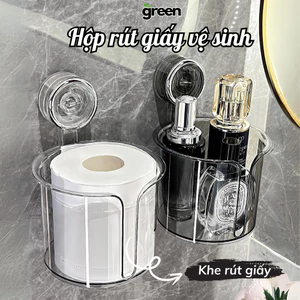 Hộp đựng giấy vệ sinh trong suốt Greenhome hút chân không có khe rút giấy, Hộp đựng khăn giấy phòng tắm