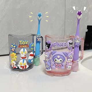 Cốc Uống Nước Kèm Bàn Chải Đánh Răng Cho Bé Hình Kuromi, Chất Liệu Nhựa PP Trong Suốt Tặng Sticker Nhân Vật Hoạt Hình