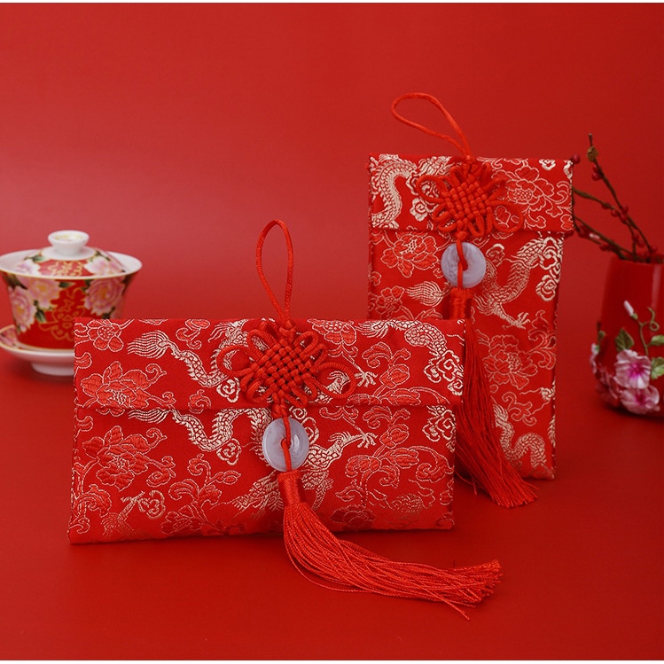 Bao lì xì cưới thổ cẩm / Bao Lì Xì Vải Gấm Nhiều Hoa Văn Cao cấp Ngày Tết,Cưới Hỏi, Nạp Tài. RỒNG DỌC NGỌC