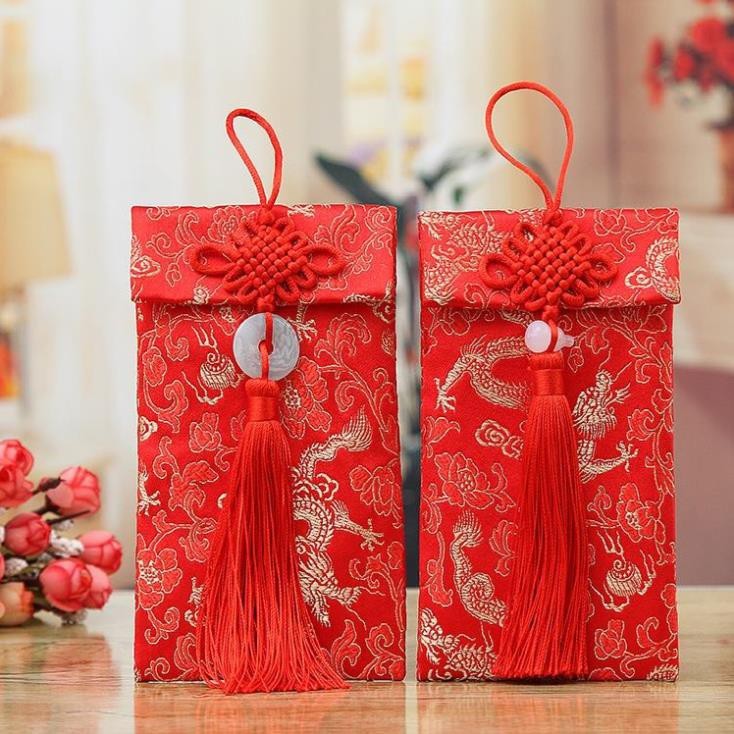 Bao lì xì cưới thổ cẩm / Bao Lì Xì Vải Gấm Nhiều Hoa Văn Cao cấp Ngày Tết,Cưới Hỏi, Nạp Tài. RỒNG DỌC NGỌC